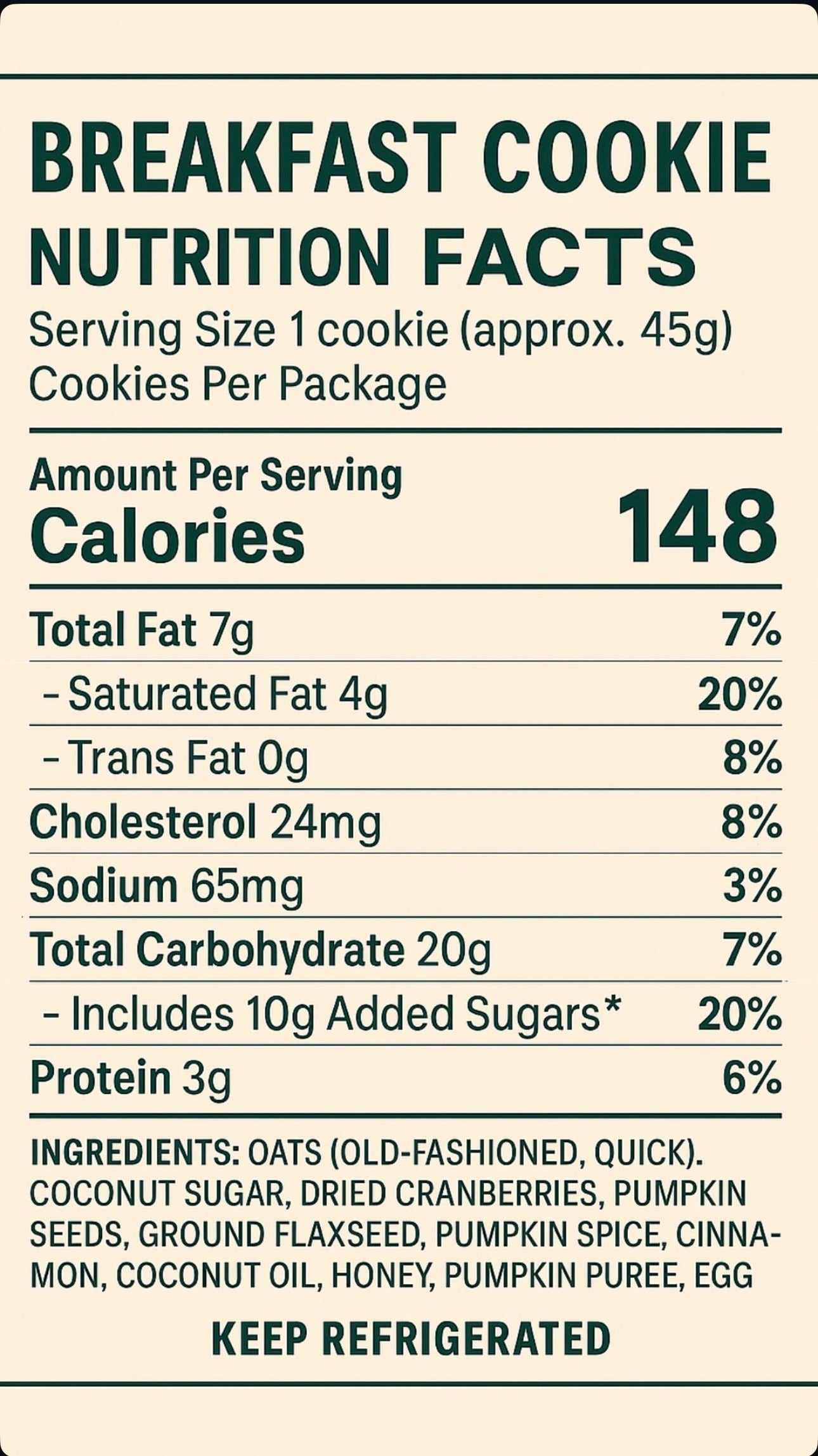 Gluten Free, Sugar Free Bakery - Breakfast Cookie