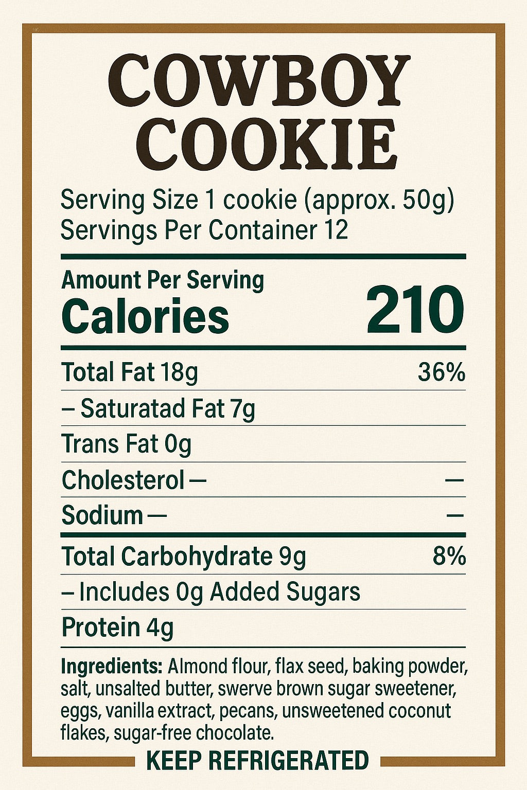 Gluten Free Bakery, Sugar Free Bakery - Cowboy Cookies