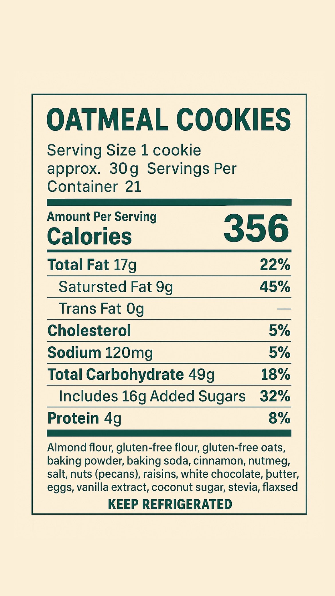 Gluten Free, Sugar Free Bakery - Oatmeal Raisin Cookies